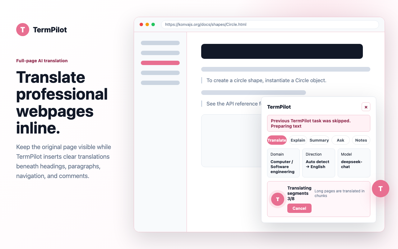 TermPilot inline page translation screenshot